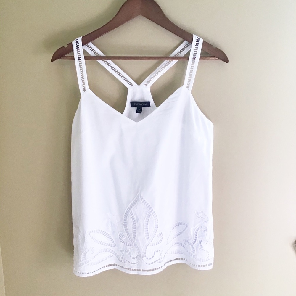 BANANA REPUBLIC White Embroider Detail COTTON Tank